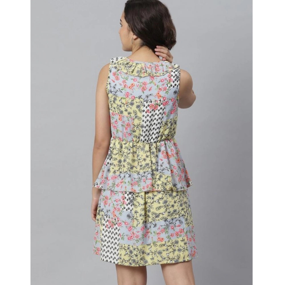Seduva Women's Polyester Peplum Sleeveless Above Knee Dress (Multicolor)