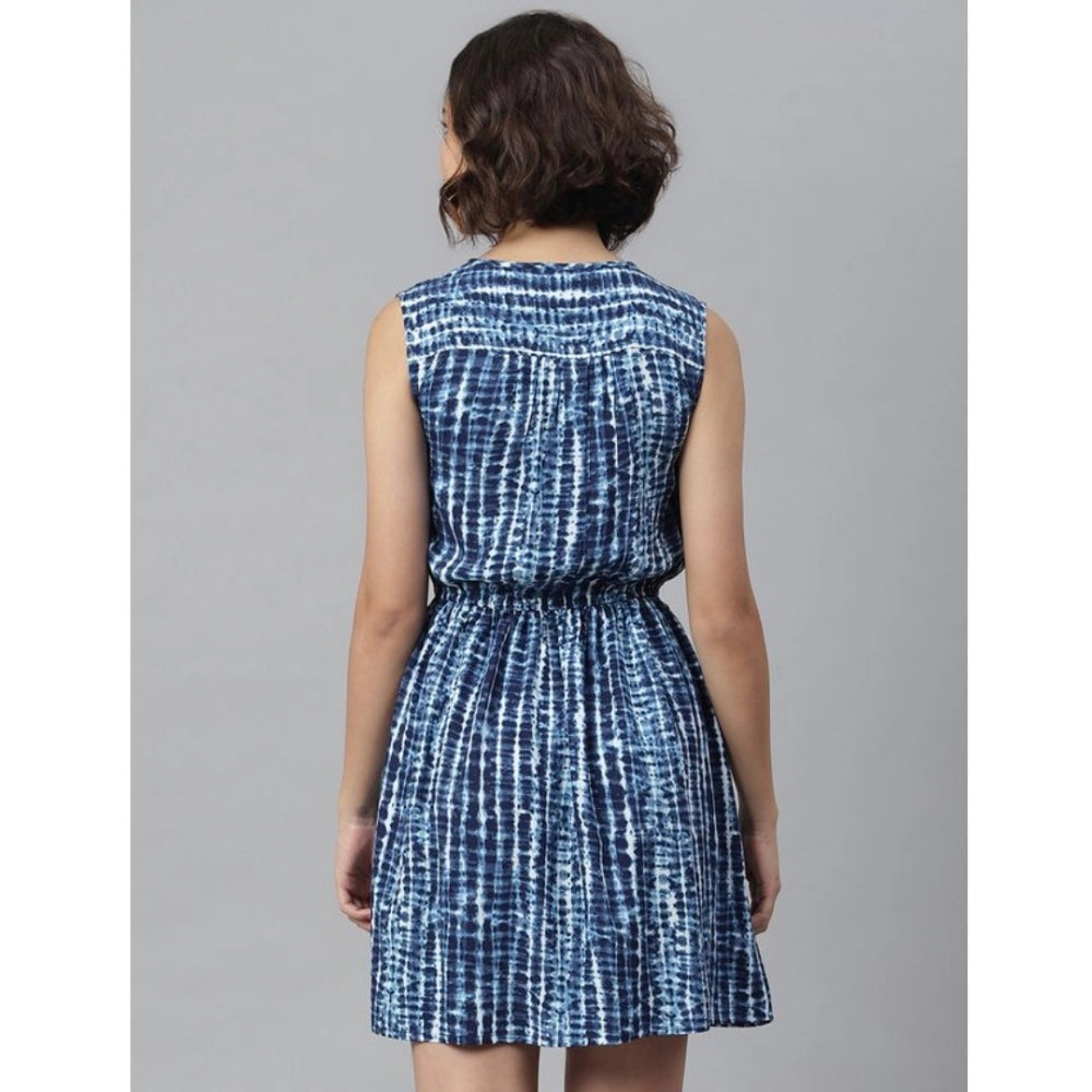 Seduva Women's Rayon Tie &amp; Dye Sleeveless Above Knee Dress (Blue)