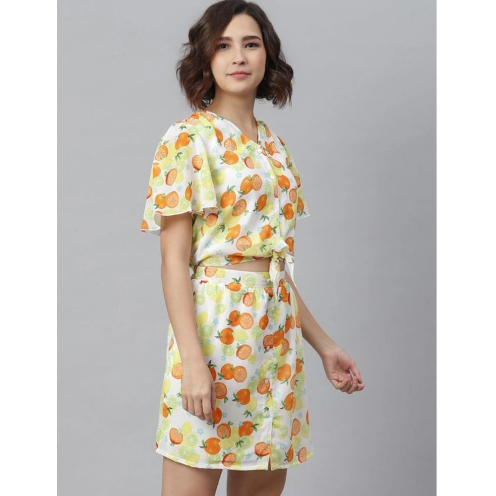 Seduva Women's Polyester Printed Flutter Above Knee Dress (Orange - Yellow)