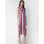 Seduva Women's Polyester Striped Sleeveless Calf-length Dress (Multicolor)