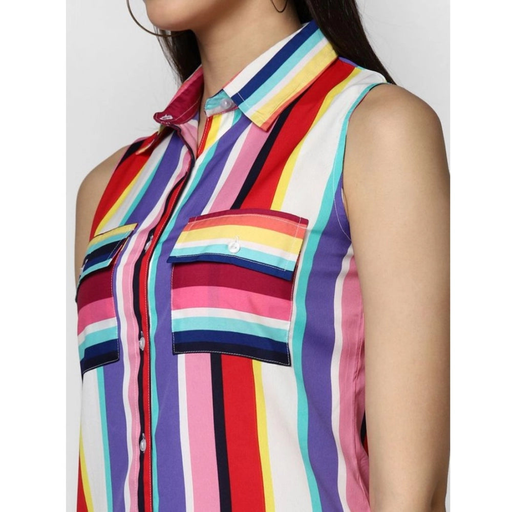 Seduva Women's Polyester Striped Sleeveless Calf-length Dress (Multicolor)