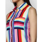 Seduva Women's Polyester Striped Sleeveless Calf-length Dress (Multicolor)