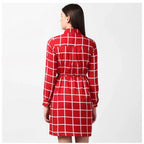 Seduva Women's Polyester Checkered Long Sleeves Above Knee Dress (Red)