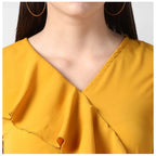 Seduva Women's Polyester Ruffled Cap Sleeve Knee-Length Dress (Yellow)