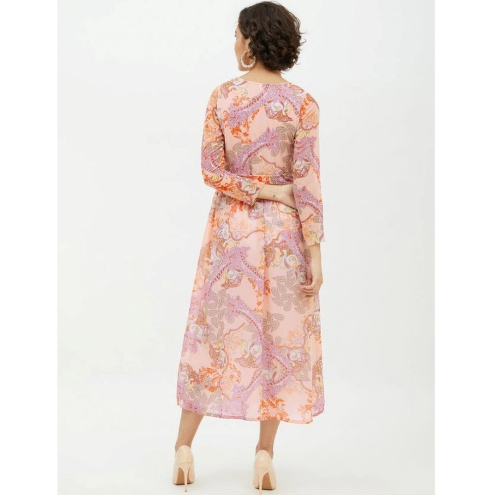 Seduva Women's Polyester Printed Long Sleeves Calf-length Dress (Multicolor)