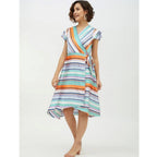 Seduva Women's Satin Striped Short Sleeve Knee-Length Dress (Multicolor)