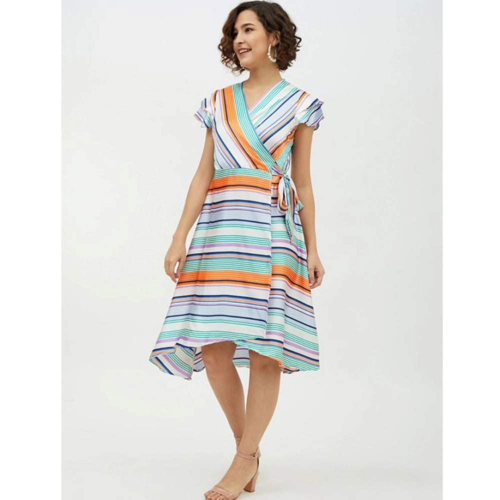 Seduva Women's Satin Striped Short Sleeve Knee-Length Dress (Multicolor)