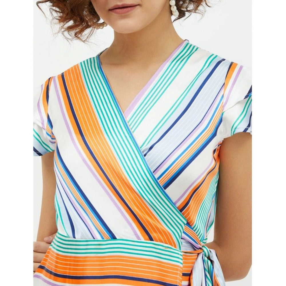 Seduva Women's Satin Striped Short Sleeve Knee-Length Dress (Multicolor)