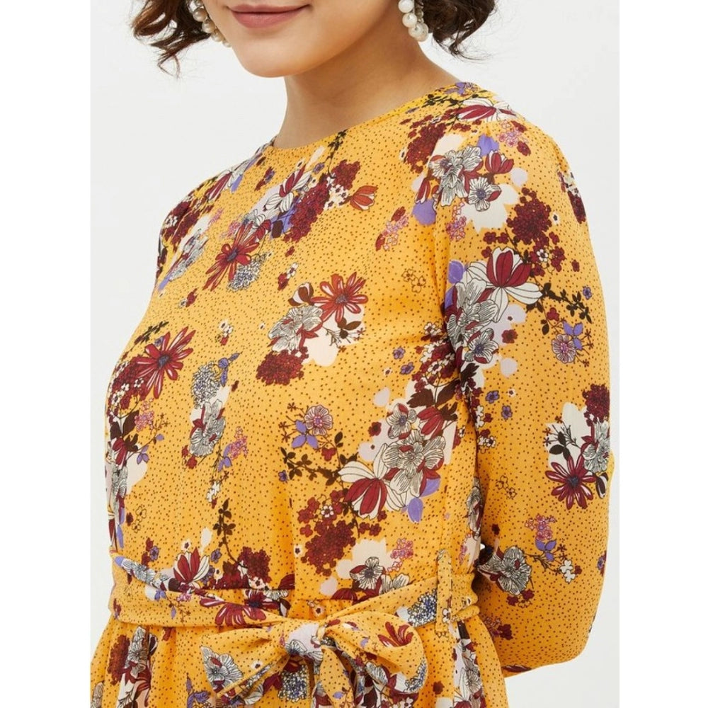 Seduva Women's Polyester Floral Long Sleeves Calf-length Dress (Multicolor)