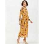 Seduva Women's Polyester Floral Long Sleeves Calf-length Dress (Multicolor)
