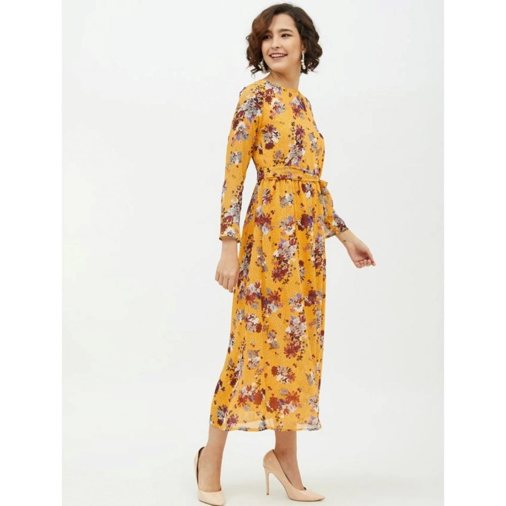 Seduva Women's Polyester Floral Long Sleeves Calf-length Dress (Multicolor)