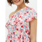 Seduva Women's Polyester Floral One Shoulder Calf-length Dress (Multicolor)