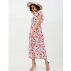 Seduva Women's Polyester Floral One Shoulder Calf-length Dress (Multicolor)