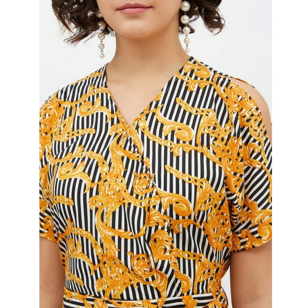 Seduva Women's Polyester Printed Half Sleeve Long Jumpsuit (Yellow)