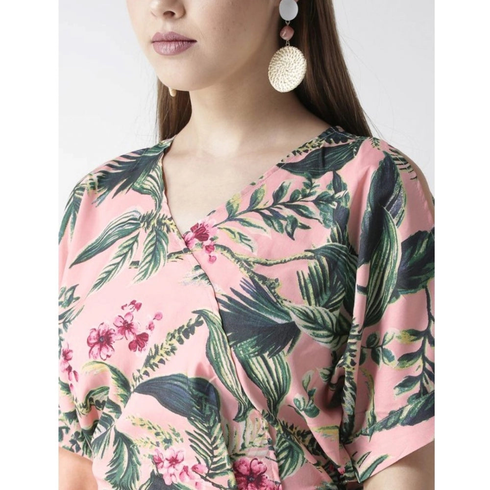 Seduva Women's Polyester Floral Half Sleeve Jumpsuit (Pink)