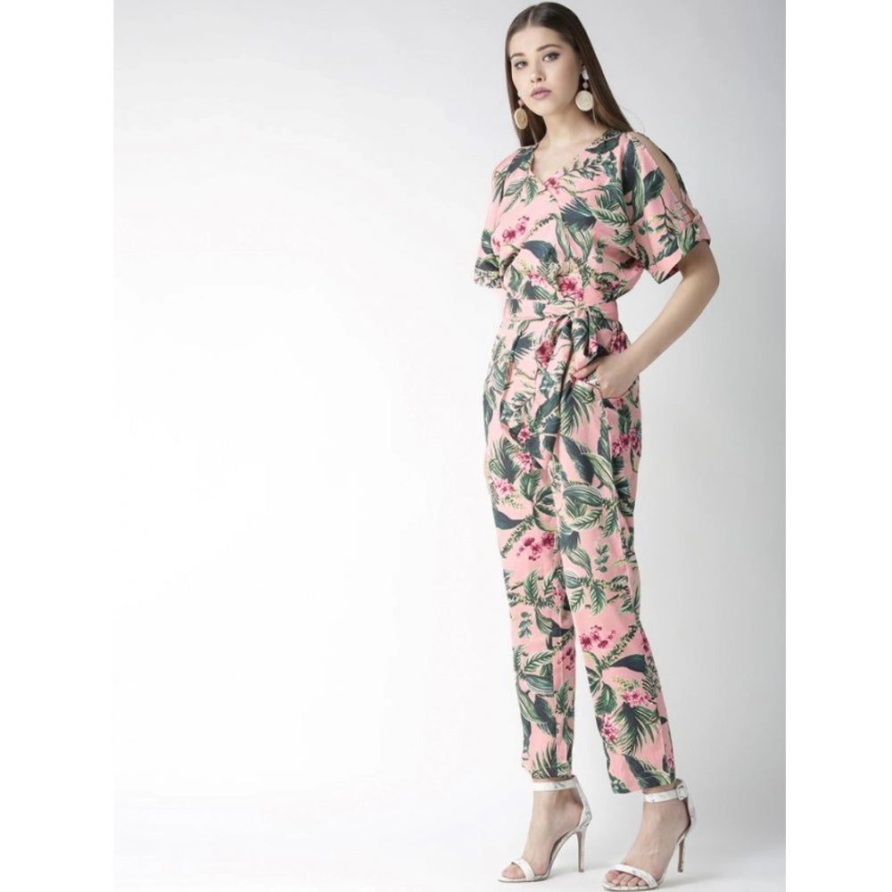 Seduva Women's Polyester Floral Half Sleeve Jumpsuit (Pink)