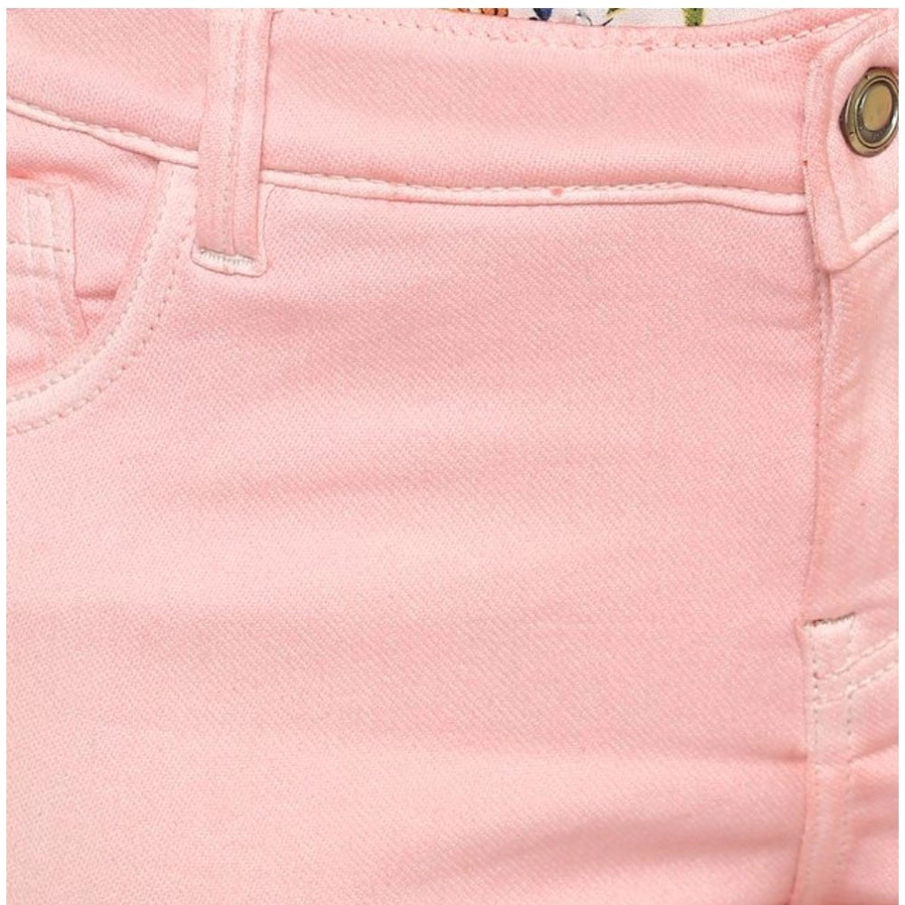 Seduva Women's Denim Solid Buttoned Jeans (Pink)