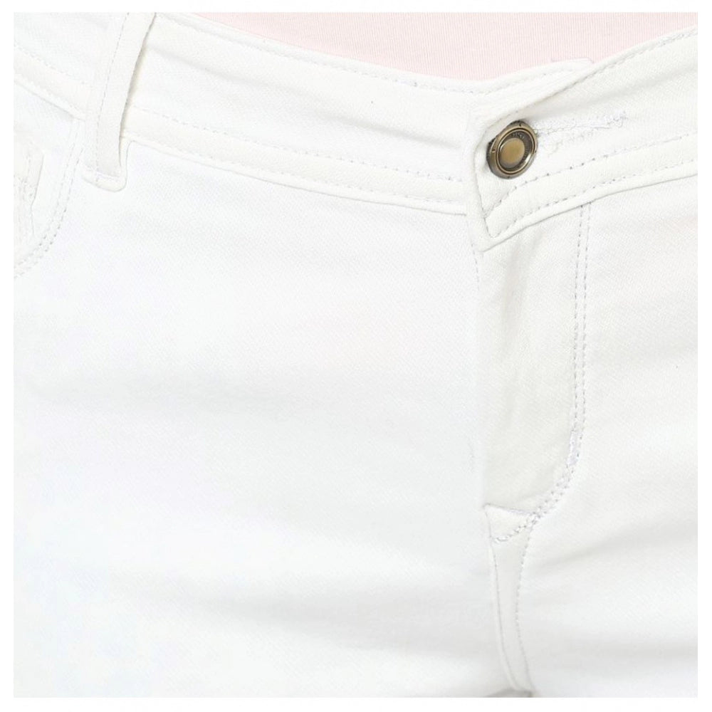 Seduva Women's Denim Solid Buttoned Jeans (White)