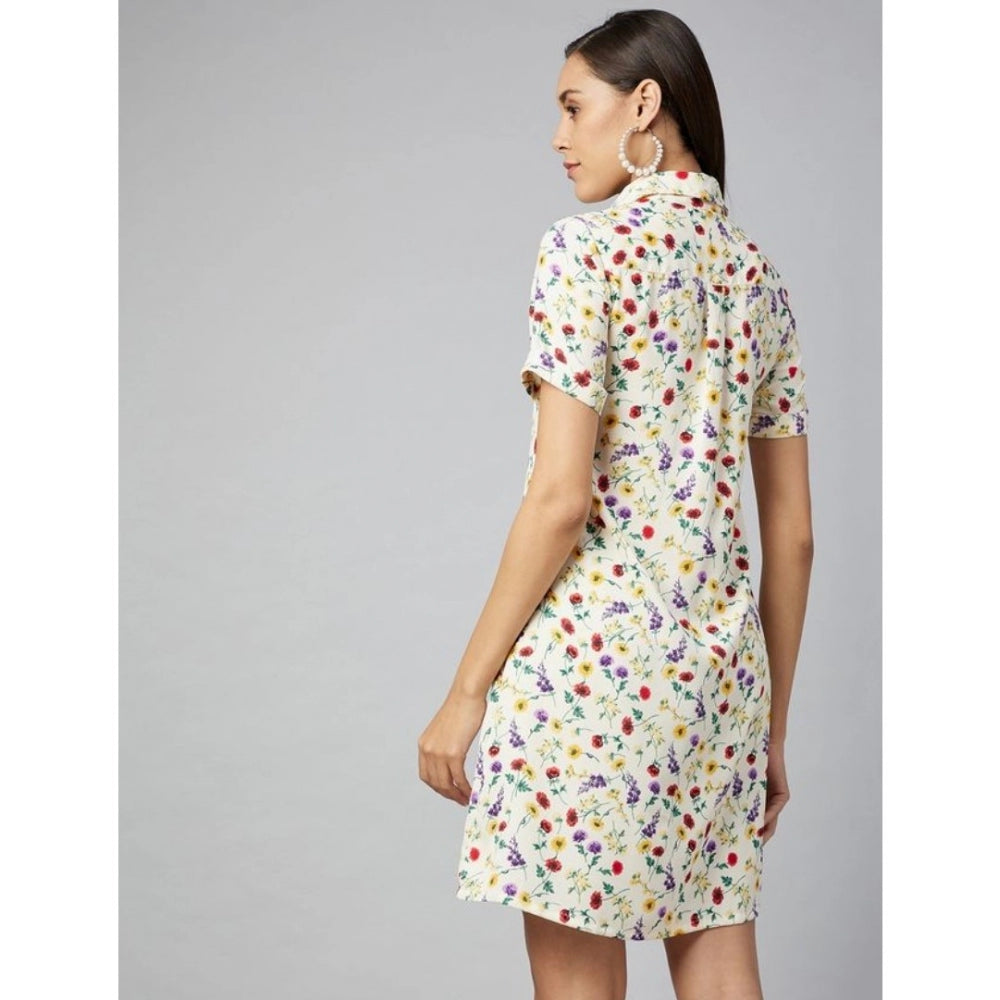 Seduva Women's Polyester Floral Short Sleeve Above Knee Dress (Multicolor)
