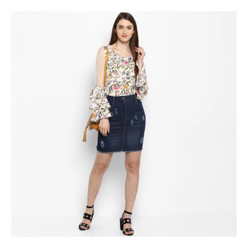 Seduva Women's Denim Distressed Buttoned Skirt (Blue)