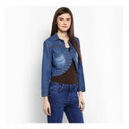 Seduva Women's Denim Pleated 3-4th Sleeves Shrug (Blue)