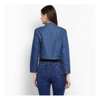 Seduva Women's Denim Pleated 3-4th Sleeves Shrug (Blue)