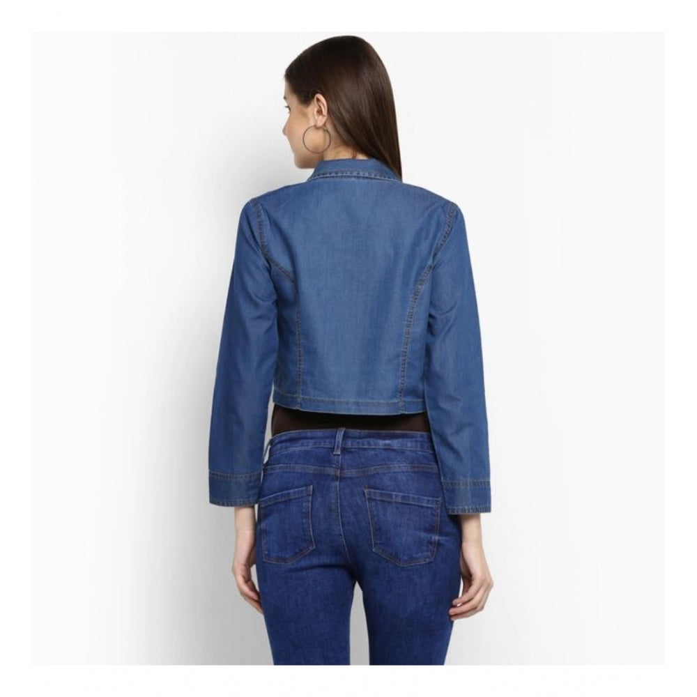 Seduva Women's Denim Pleated 3-4th Sleeves Shrug (Blue)