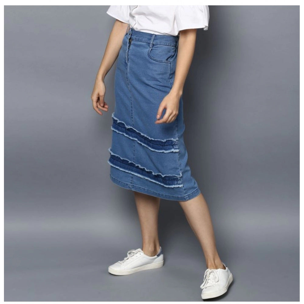 Seduva Women's Denim Washed Buttoned Skirt (Blue)