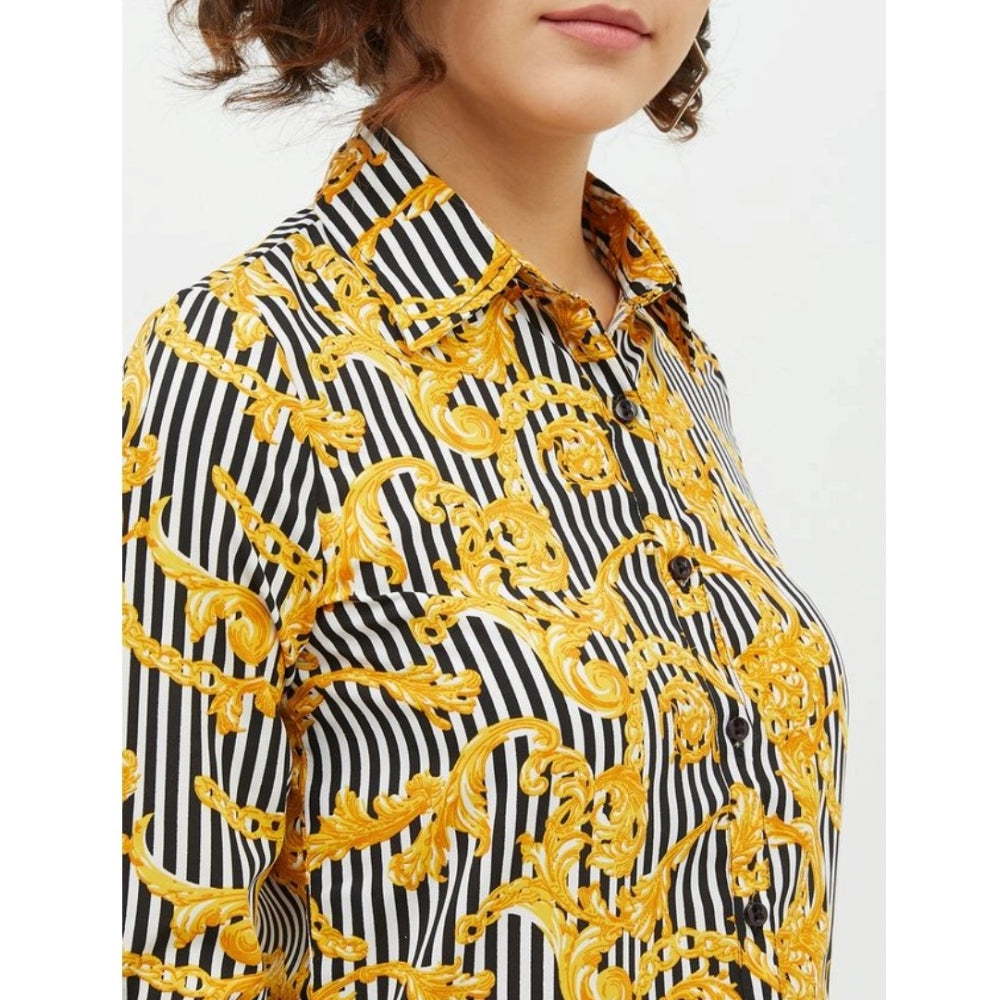 Seduva Women's Polyester Printed Roll Up Sleeve Standard Length Shirt (Mustared)