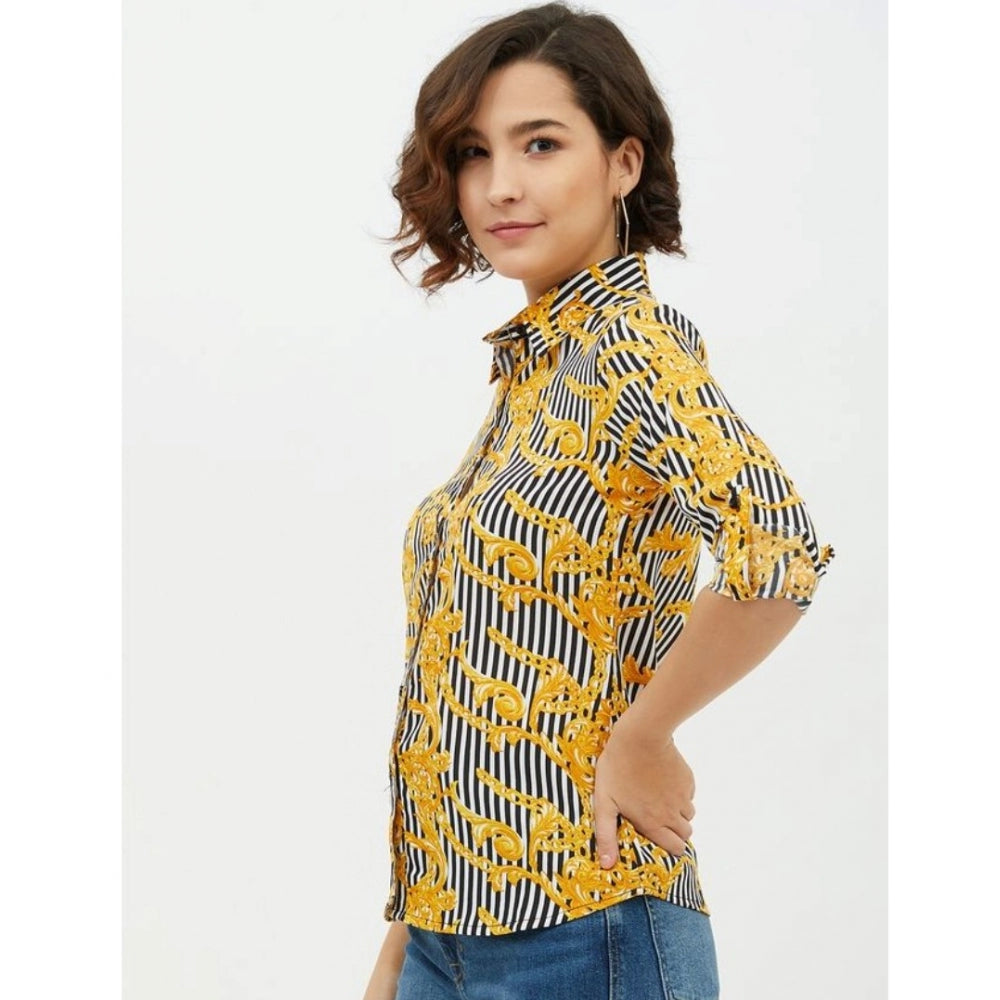 Seduva Women's Polyester Printed Roll Up Sleeve Standard Length Shirt (Mustared)