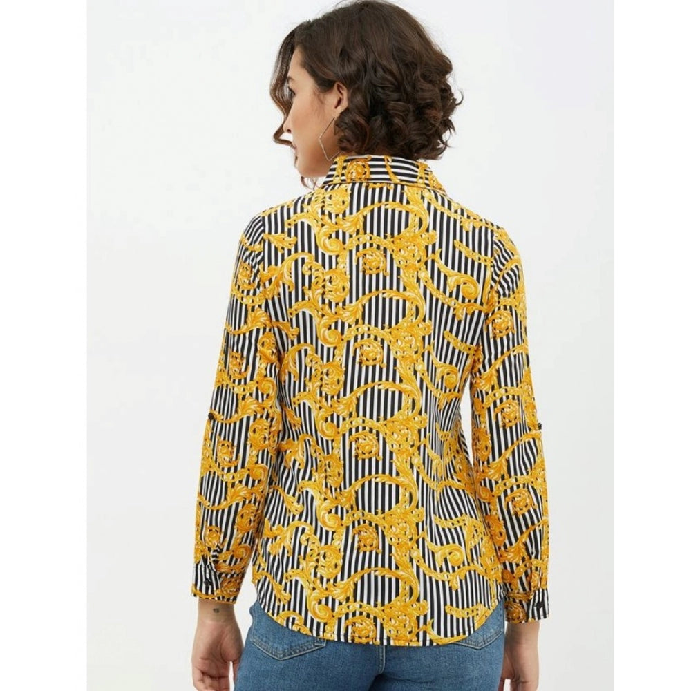 Seduva Women's Polyester Printed Roll Up Sleeve Standard Length Shirt (Mustared)