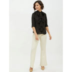 Seduva Women's Polyester Ruffled Long Sleeves Standard Length Shirt (Black)