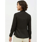 Seduva Women's Polyester Ruffled Long Sleeves Standard Length Shirt (Black)
