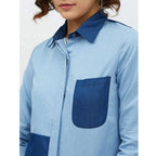 Seduva Women's Denim Patch Work Long Sleeves Standard Length Shirt (Blue)
