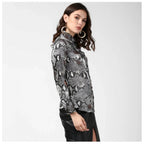 Seduva Women's Satin Animal Print Long Sleeves Standard Length Shirt (Black - Grey)