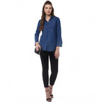 Seduva Women's Denim Solid Bell Sleeve Regular Top (Blue Denim)