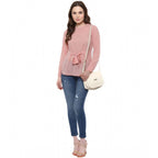 Seduva Women's Polyester Solid Long Sleeves Regular Top (Pink)