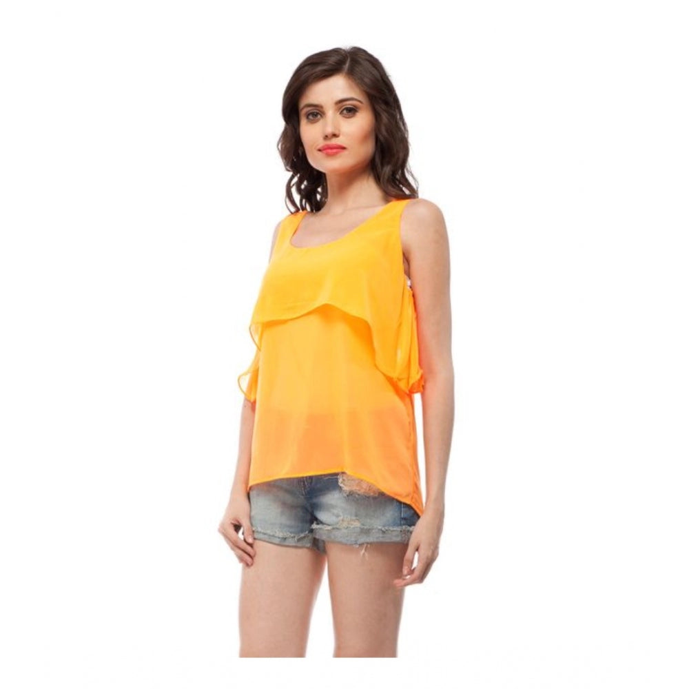 Seduva Women's Polyester Solid Sleeveless Regular Top (Orange)