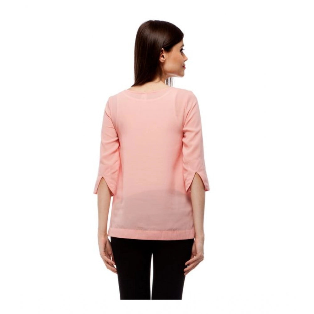 Seduva Women's Polyester Solid 3-4th Sleeves Regular Top (Peach)