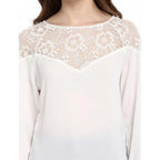 Seduva Women's Polyester Georgette Self Design 3-4th Sleeves Regular Top (White)