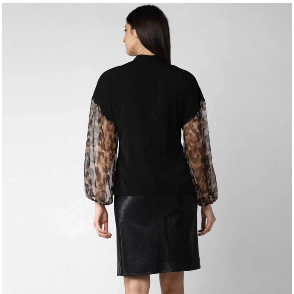 Seduva Women's Polyester Animal Print Long Sleeves Top (Black)