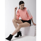 Seduva Women's Polyester Colour Block Slit Sleeve Top (Pink)