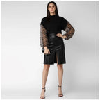 Seduva Women's Polyester Animal Print Long Sleeves Top (Black)