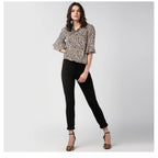 Seduva Women's Polyester Animal Print Bell Sleeve Top (Orange - Black)