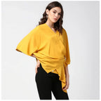 Seduva Women's Polyester Solid Cape Sleeve Top (Yellow)