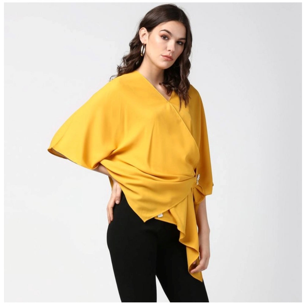 Seduva Women's Polyester Solid Cape Sleeve Top (Yellow)