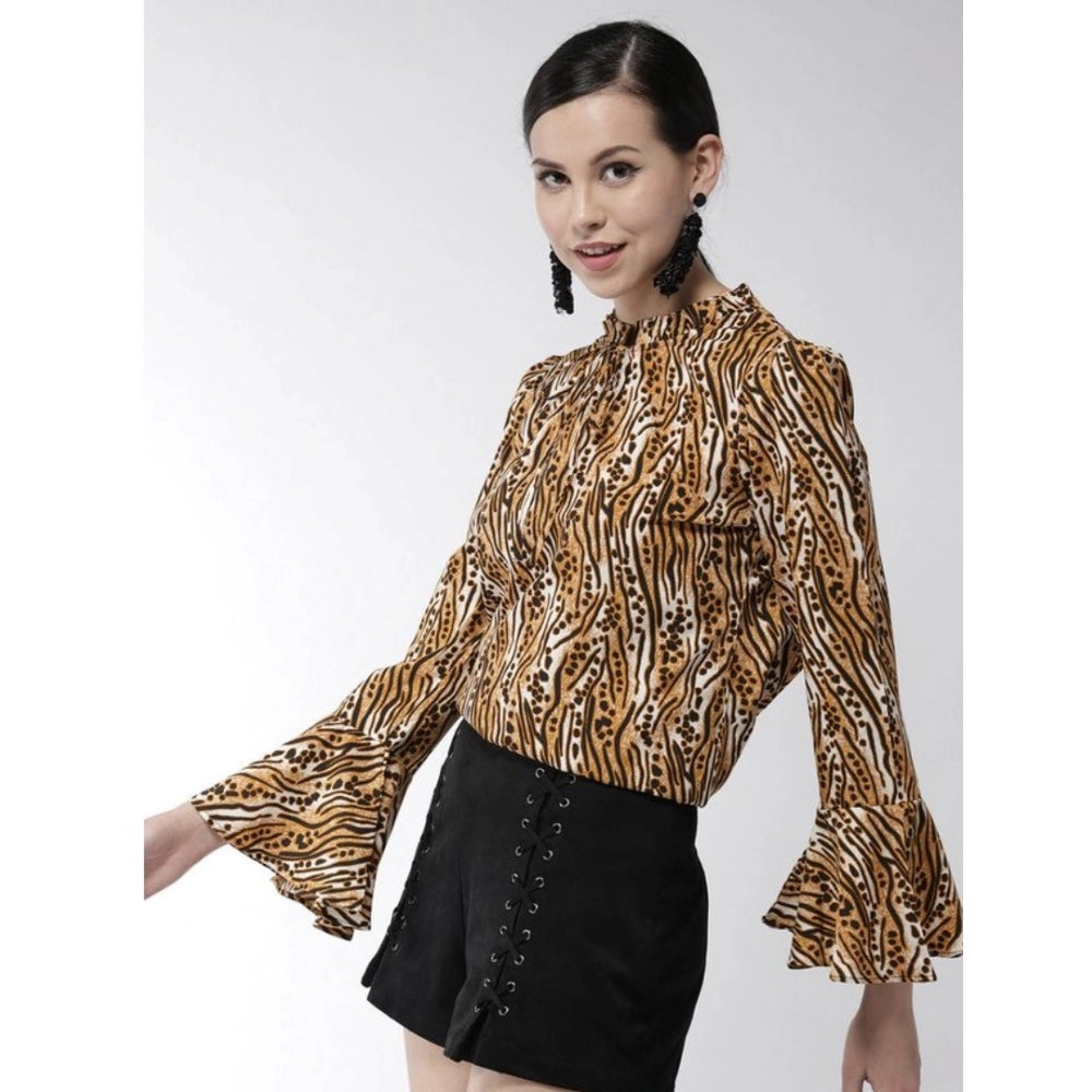 Seduva Women's Polyester Printed Bell Sleeve Top (Orange - Black)