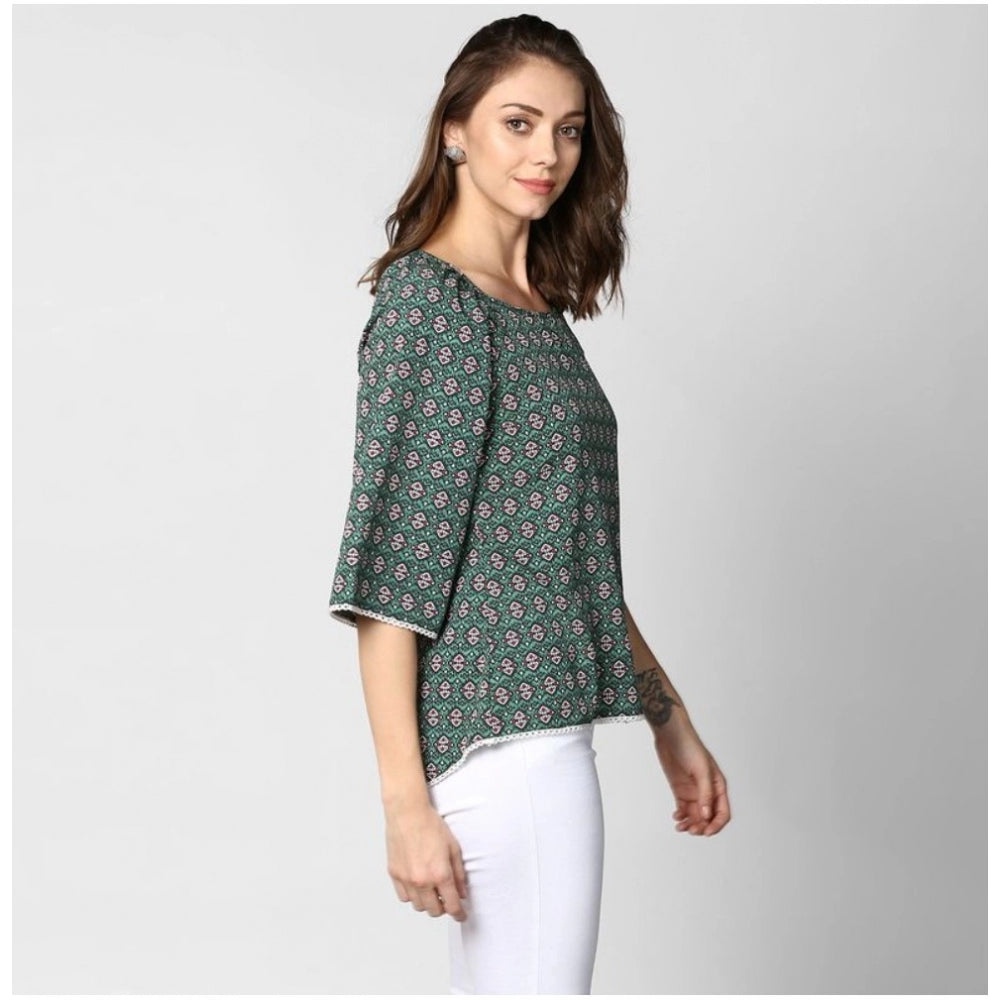 Seduva Women's Polyester Printed 3-4th Sleeves Top (Green)