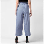 Seduva Women's Polyester Striped Elasticated Trousers (Blue)
