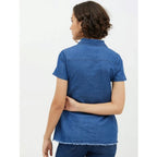 Seduva Women's Denim Peplum Short Sleeve Top (Blue)